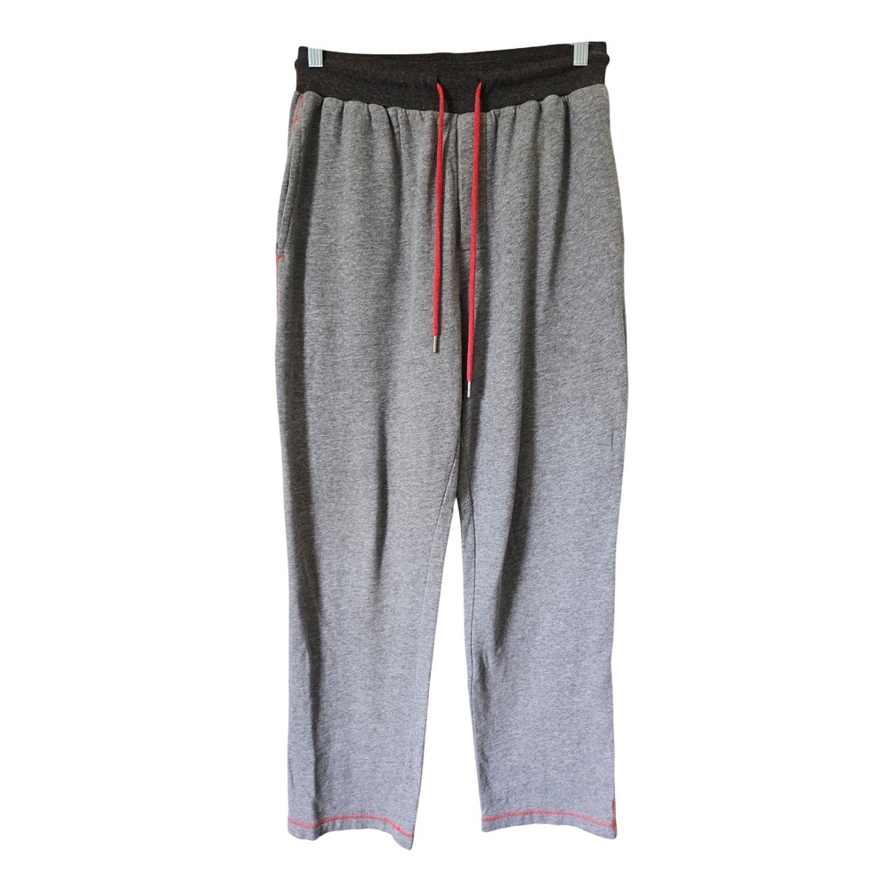 Robert Graham Mens Grey Heathered Sweatpants Red Drawstring Contrast Stitch M